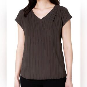 August 1 Eight Striped Cap Sleeve V Neck Blouse Gray Black Size XL